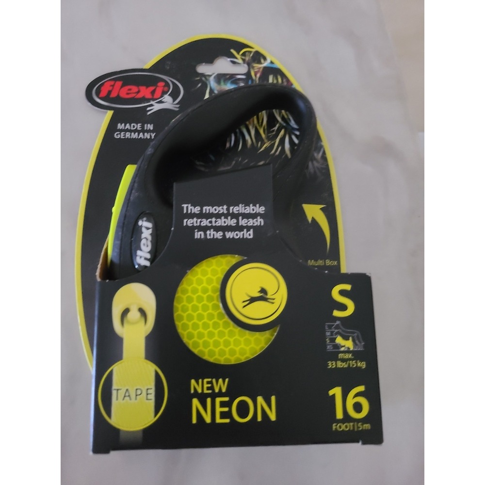 Dog, Flexi New Neon Retractable Tape Leash - Small 16' Tape (Pets up to 33 lbs)